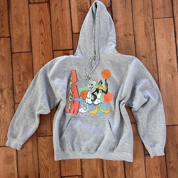 Space Jam Sz L Looney Tune Gray Sweatshirt Bugs Bunny & Donald Duck Vintage - Picture 2 of 5